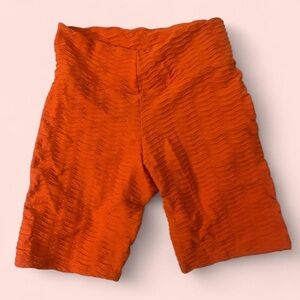 Women's Orange Textured Biker Shorts